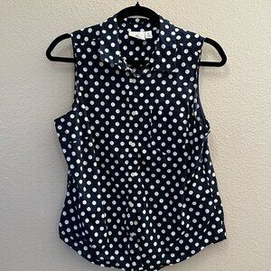 St. John's Bay Blue Polka Dot Sleeveless Blouse‎  Size Petite Large